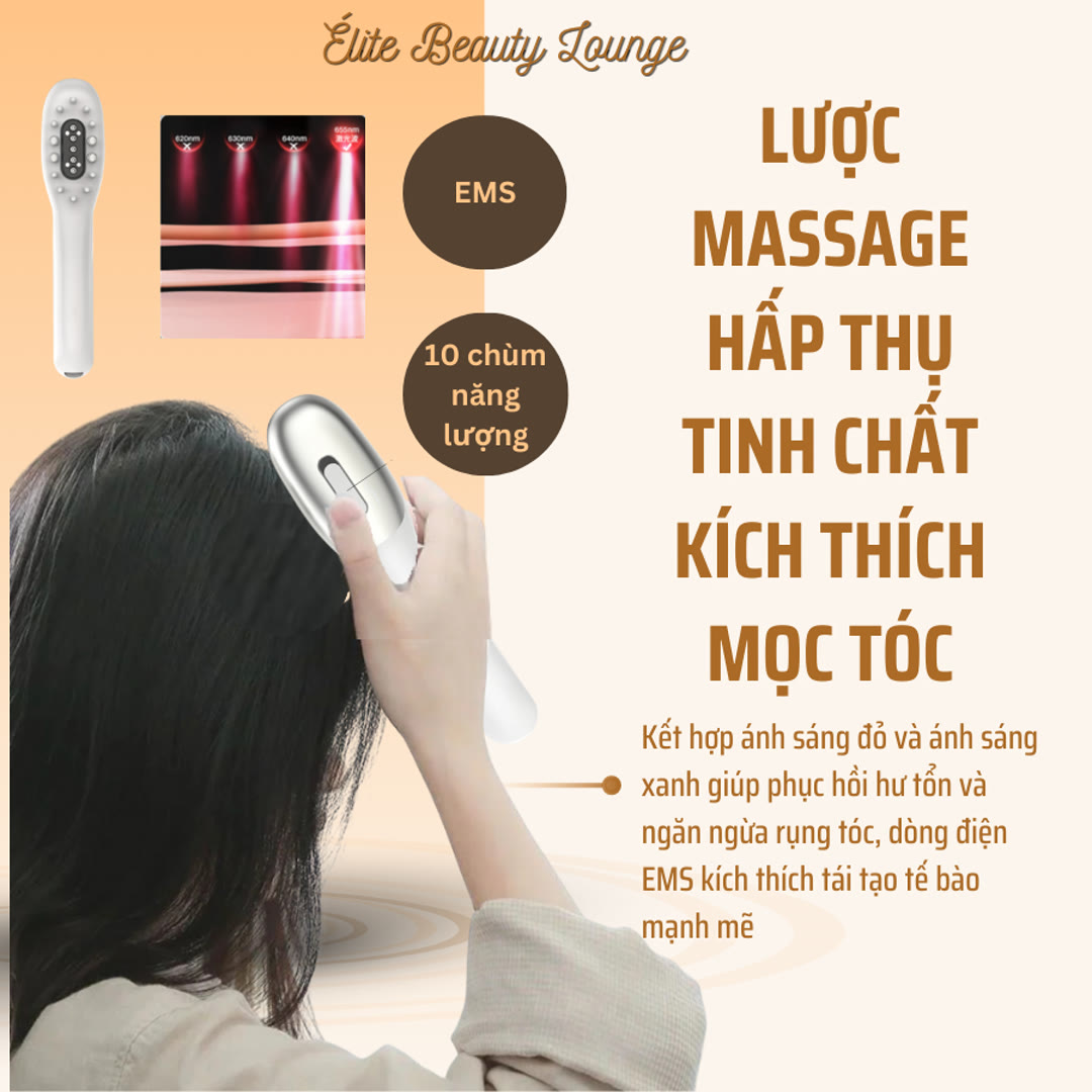 Lược Massage LED — Đỏ 655nm + Xanh 423nm Kích Mọc Tóc